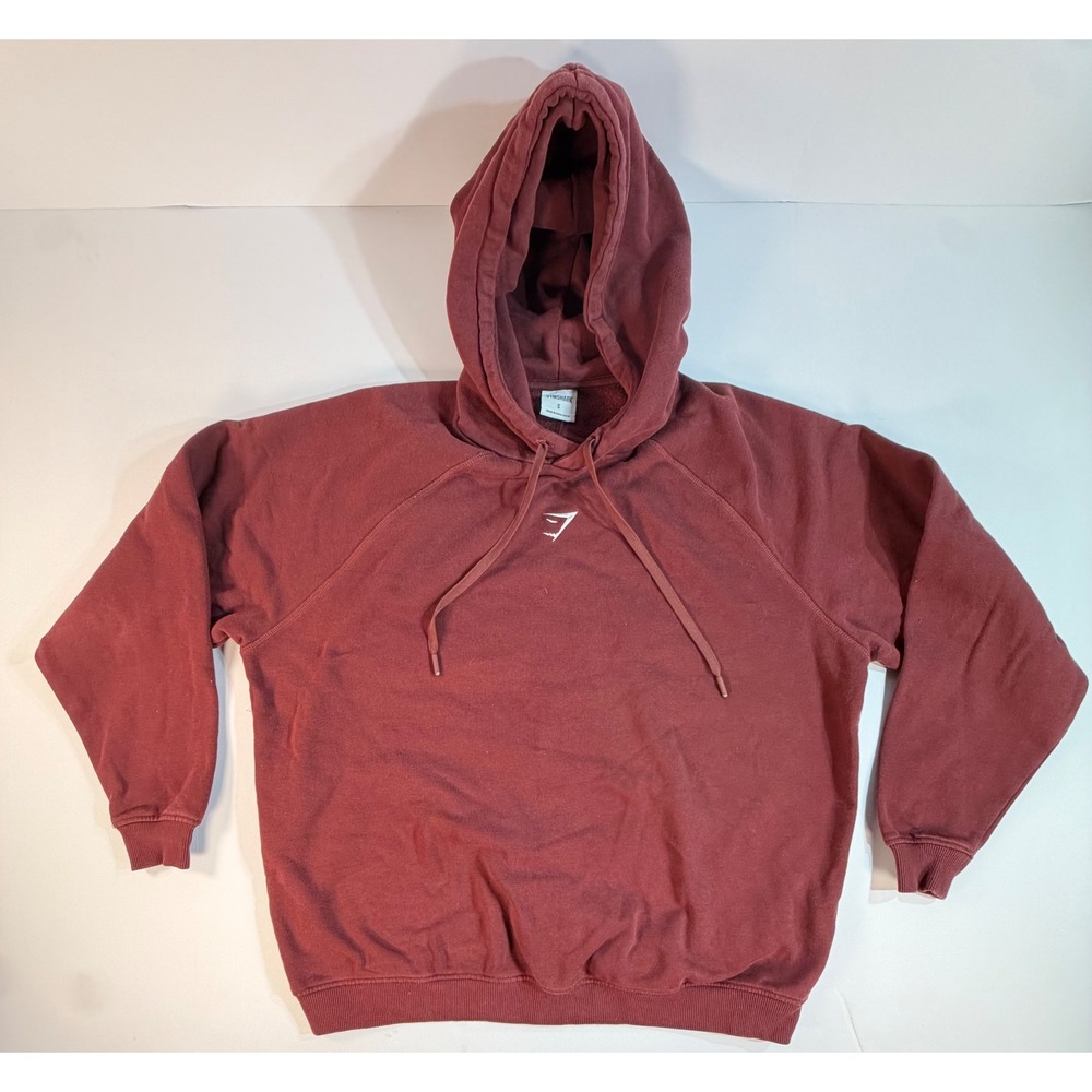 Gymshark Mens Small Maroon Raglan Pullover Hoodie Embroidered Logo B5A7N